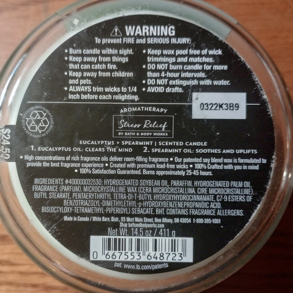 Bath & Body Works Stress Relief Eucalyptus+Spearmint Candle Unused - Picture 3 of 4